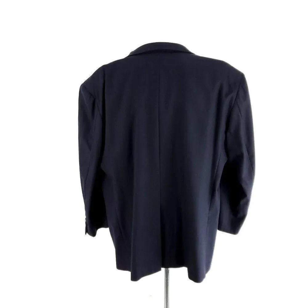 Hickey Freeman Bespoke Wool 2 Button Blazer 46R Blue Herringbone‎